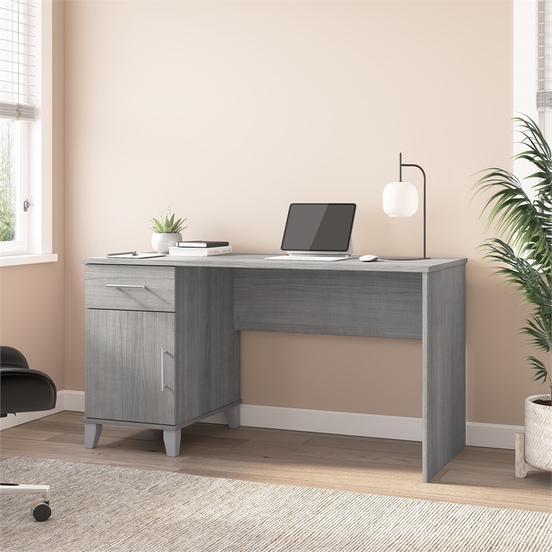 Pemberly Row 54W Office Desk with Drawers in Platinum Gray - Engineered Wood