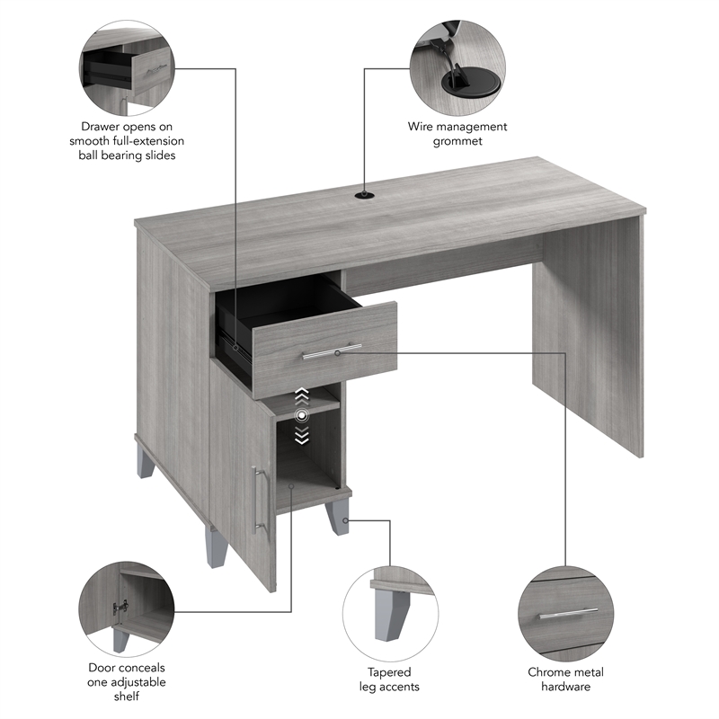 Pemberly Row 54W Office Desk with Drawers in Platinum Gray - Engineered Wood