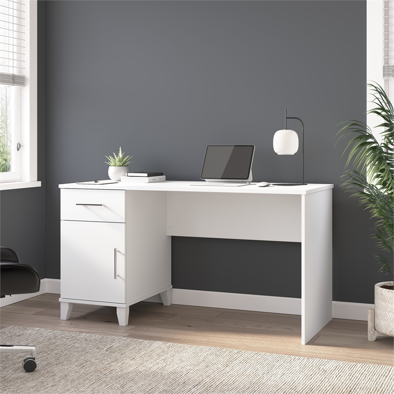 Pemberly Row 54W Office Desk with Drawers in White - Engineered Wood