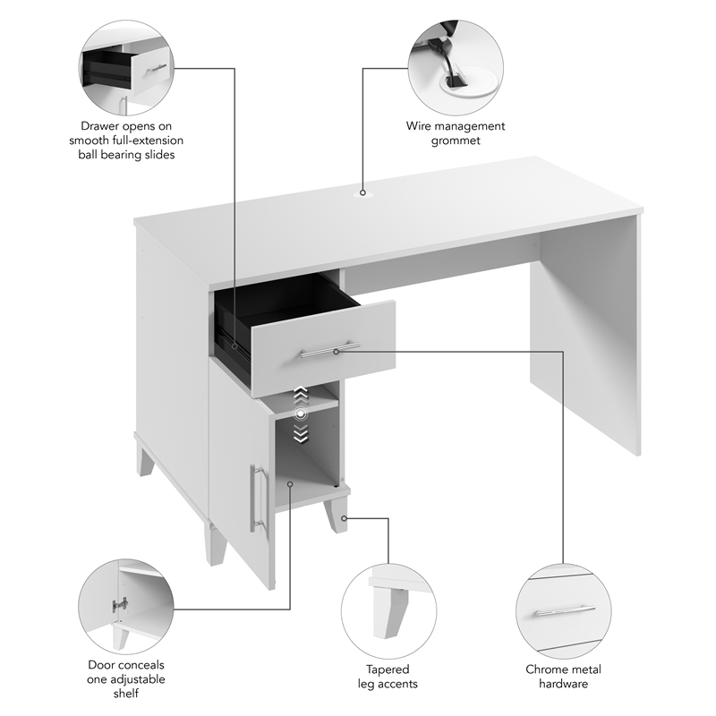 Pemberly Row 54W Office Desk with Drawers in White - Engineered Wood