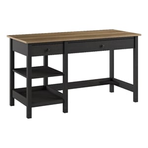Pemberly Row 54W Computer Desk with Shelves in Vintage Black and Reclaimed Pine