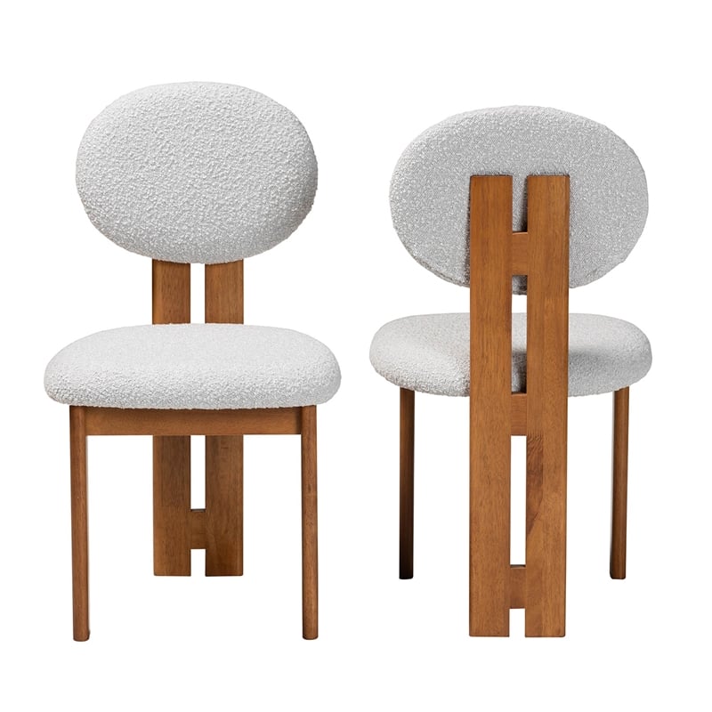 Pemberly Row Gray Boucle Fabric and Brown Wood 2-Piece Dining Chair Set