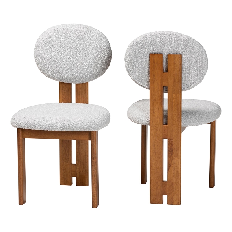 Pemberly Row Gray Boucle Fabric and Brown Wood 2-Piece Dining Chair Set