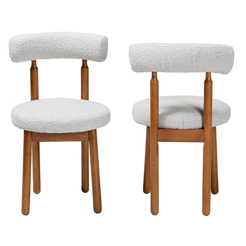 Pemberly Row Gray Boucle Fabric and Brown Wood 2-Piece Dining Chair Set