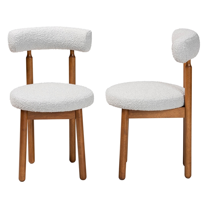 Pemberly Row Gray Boucle Fabric and Brown Wood 2-Piece Dining Chair Set