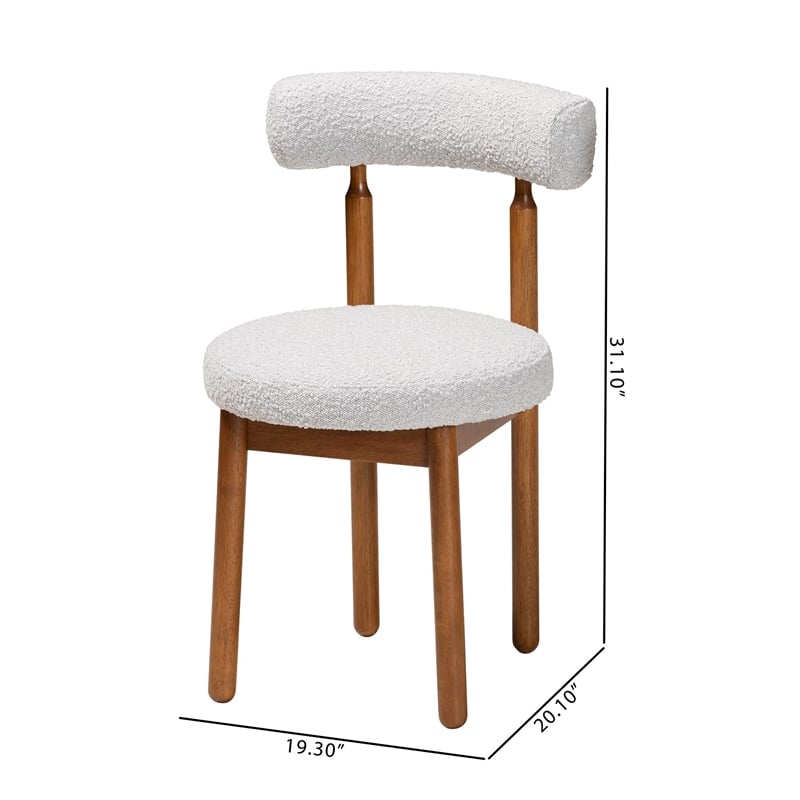Pemberly Row Gray Boucle Fabric and Brown Wood 2-Piece Dining Chair Set