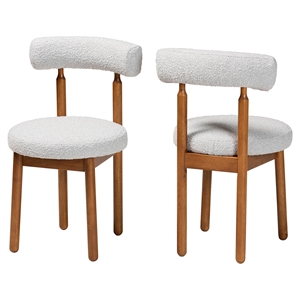 Pemberly Row Gray Boucle Fabric and Brown Wood 2-Piece Dining Chair Set