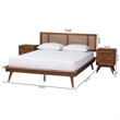 Pemberly Row Walnut Brown Wood and Rattan Full Size 3-Piece Bedroom Set