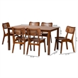Pemberly Row Walnut Brown Finished Wood and Rattan 7-Piece Dining Set