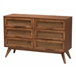 Pemberly Row Walnut Brown Wood and Rattan Twin Size 5-Piece Bedroom Set
