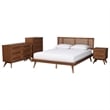 Pemberly Row Walnut Brown Wood and Rattan Full Size 4-Piece Bedroom Set