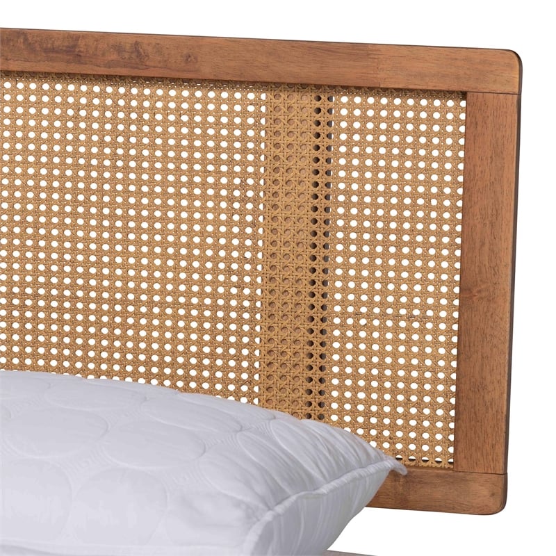 Pemberly Row Walnut Brown Wood and Rattan King Size 4-Piece Bedroom Set