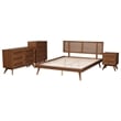 Pemberly Row Walnut Brown Wood and Rattan Queen Size 4-Piece Bedroom Set