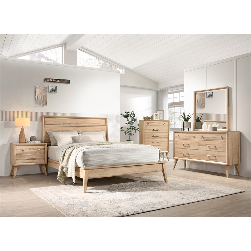 Pemberly Row Contemporary Wood California King Panel Bed in Natural Oak