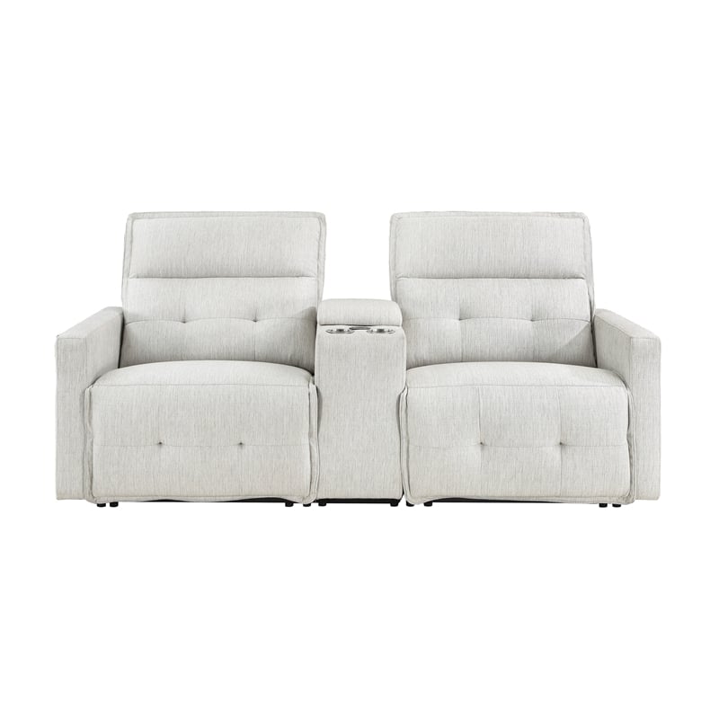 Pemberly Row Power Double Reclining Loveseat with Center Console in White
