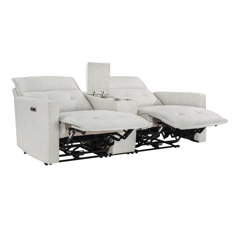 Pemberly Row Power Double Reclining Loveseat with Center Console in White