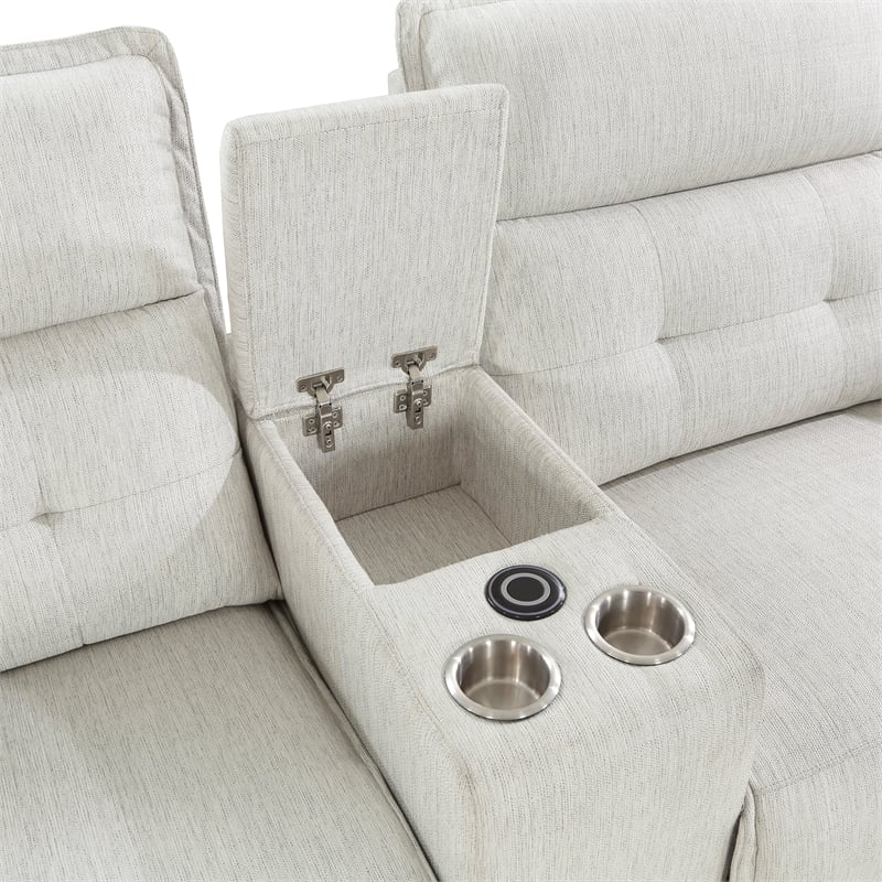 Pemberly Row Power Double Reclining Loveseat with Center Console in White