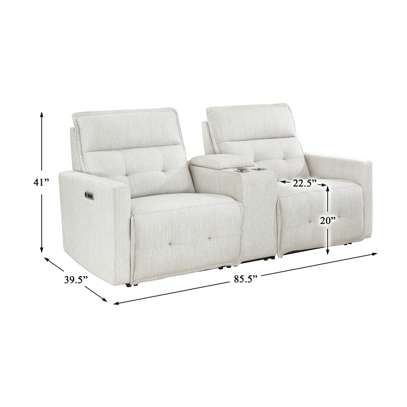 Pemberly Row Power Double Reclining Loveseat with Center Console in White