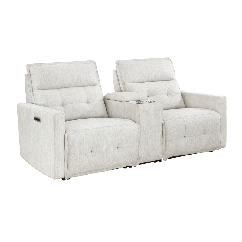 Pemberly Row Power Double Reclining Loveseat with Center Console in White
