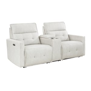 Pemberly Row Power Double Reclining Loveseat with Center Console in White
