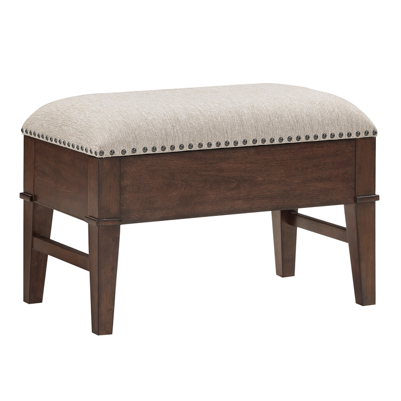 Pemberly Row Wood & Fabric Cocktail Table with 2 Storage Ottomans in Brown