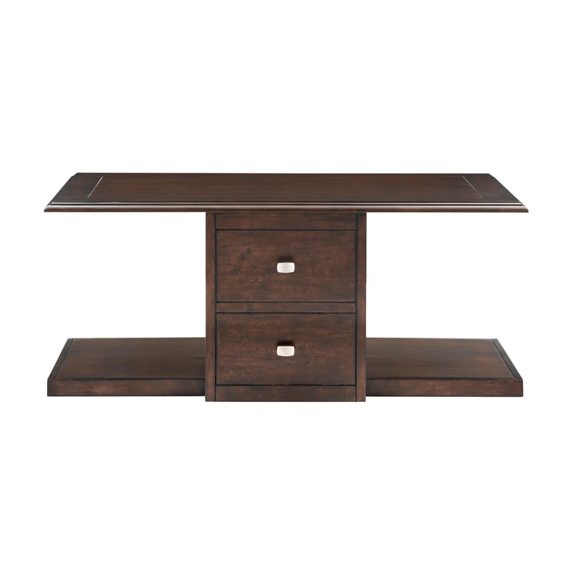 Pemberly Row Wood & Fabric Cocktail Table with 2 Storage Ottomans in Brown