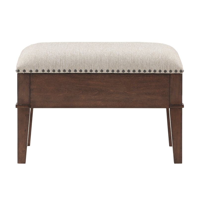 Pemberly Row Wood & Fabric Cocktail Table with 2 Storage Ottomans in Brown