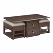 Pemberly Row Wood & Fabric Cocktail Table with 2 Storage Ottomans in Brown