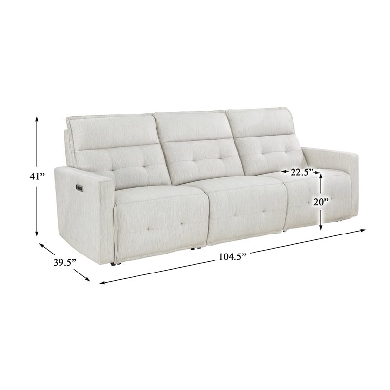 Pemberly Row Fabric Power Double Reclining Sofa with Power Headrests in White