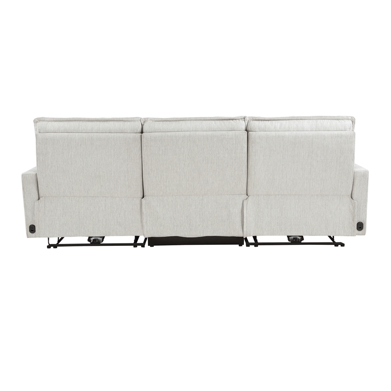 Pemberly Row Fabric Power Double Reclining Sofa with Power Headrests in White