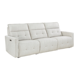 Pemberly Row Fabric Power Double Reclining Sofa with Power Headrests in White