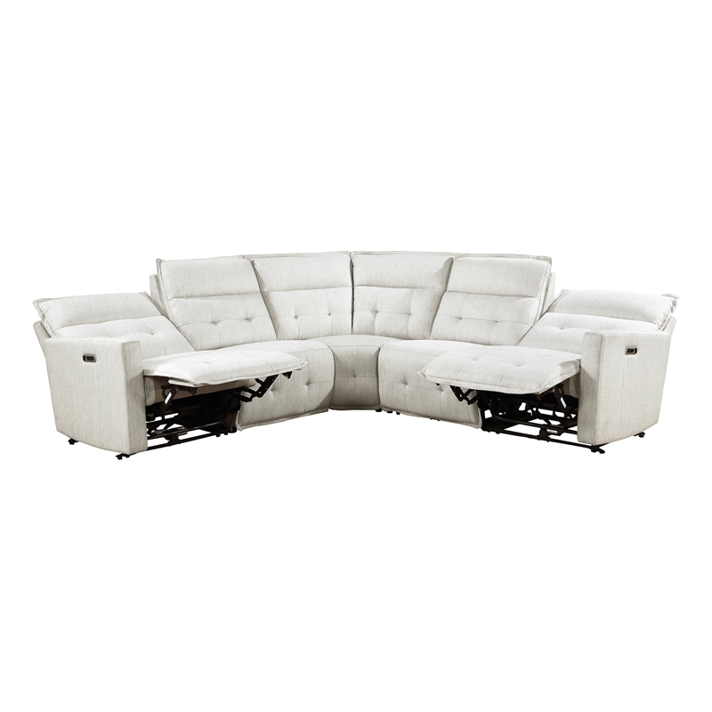 Pemberly Row 5-Piece Fabric Modular Power Reclining Sectional in White