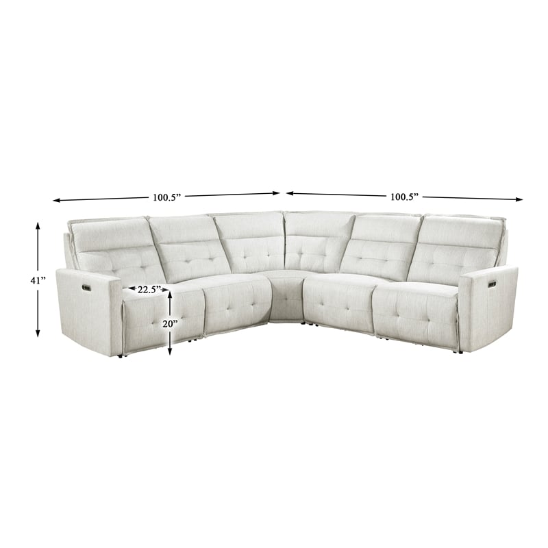 Pemberly Row 5-Piece Fabric Modular Power Reclining Sectional in White