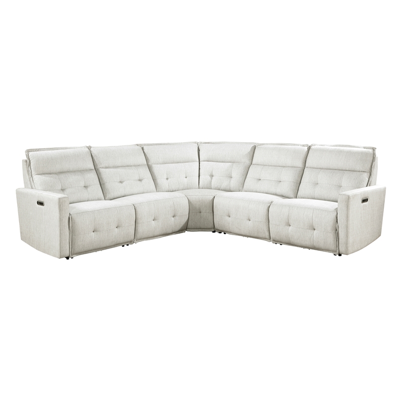 Pemberly Row 5-Piece Fabric Modular Power Reclining Sectional in White
