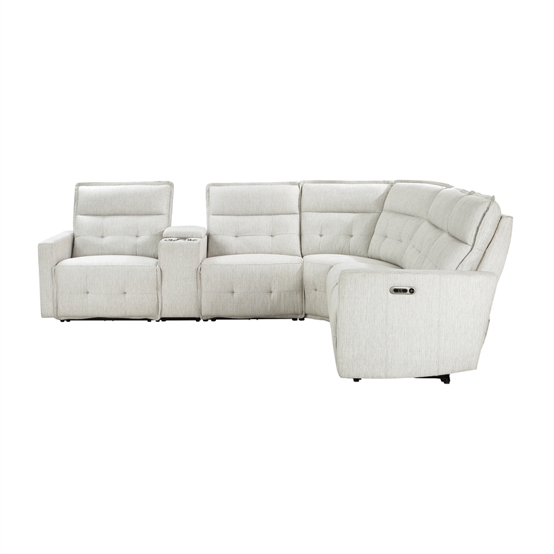 Pemberly Row 6-Piece Fabric Modular Power Reclining Sectional in White