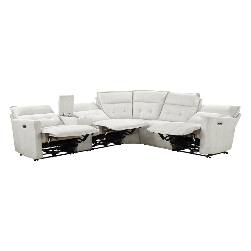 Pemberly Row 6-Piece Fabric Modular Power Reclining Sectional in White
