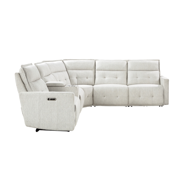 Pemberly Row 6-Piece Fabric Modular Power Reclining Sectional in White