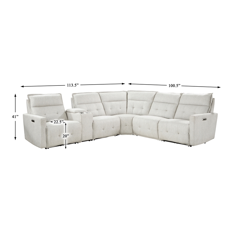 Pemberly Row 6-Piece Fabric Modular Power Reclining Sectional in White