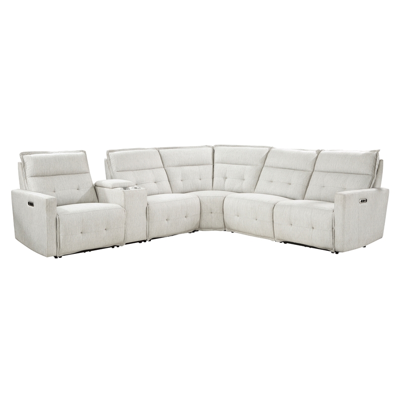 Pemberly Row 6-Piece Fabric Modular Power Reclining Sectional in White