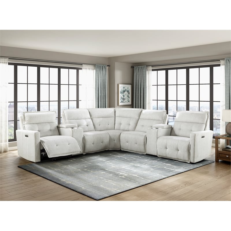 Pemberly Row 7-Piece Fabric Modular Power Reclining Sectional in White
