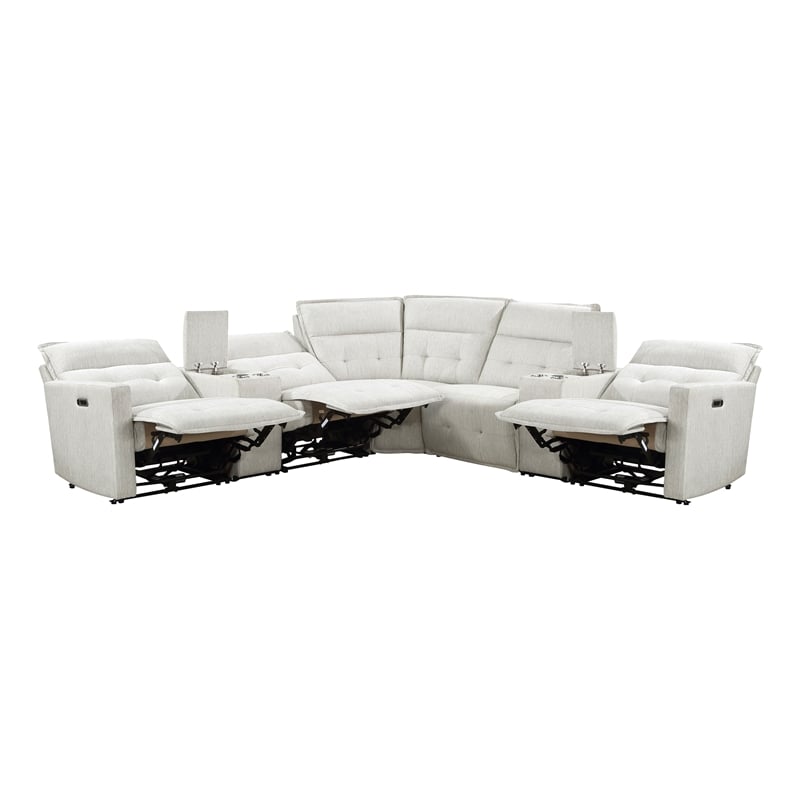 Pemberly Row 7-Piece Fabric Modular Power Reclining Sectional in White