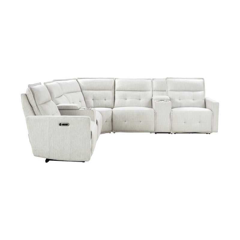 Pemberly Row 7-Piece Fabric Modular Power Reclining Sectional in White