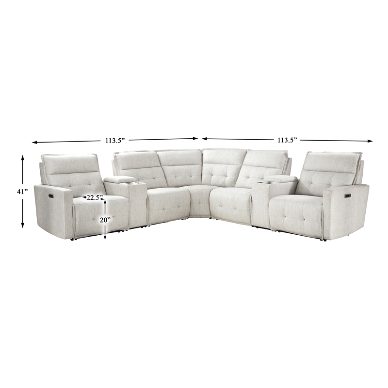 Pemberly Row 7-Piece Fabric Modular Power Reclining Sectional in White