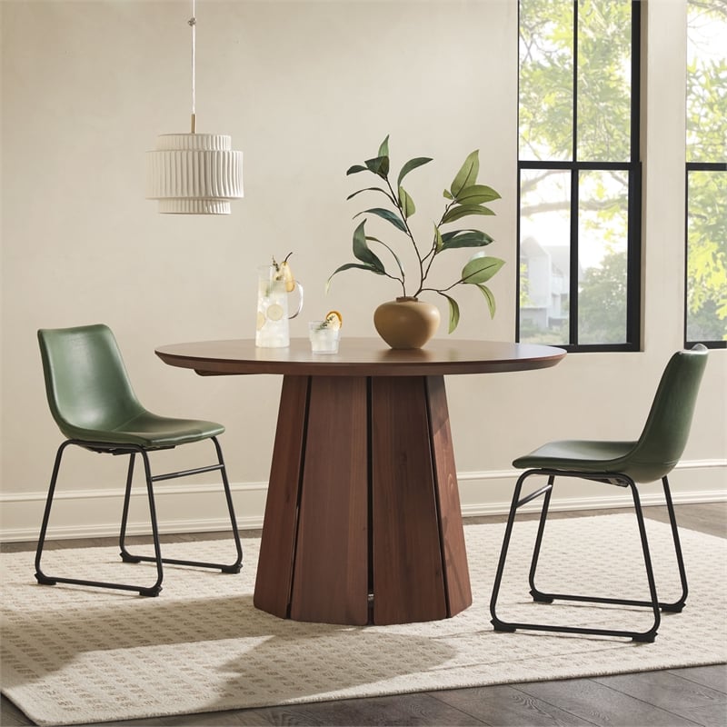 Pemberley Row Solid Pine Brown Dining Table Round Space-Saving 47.5