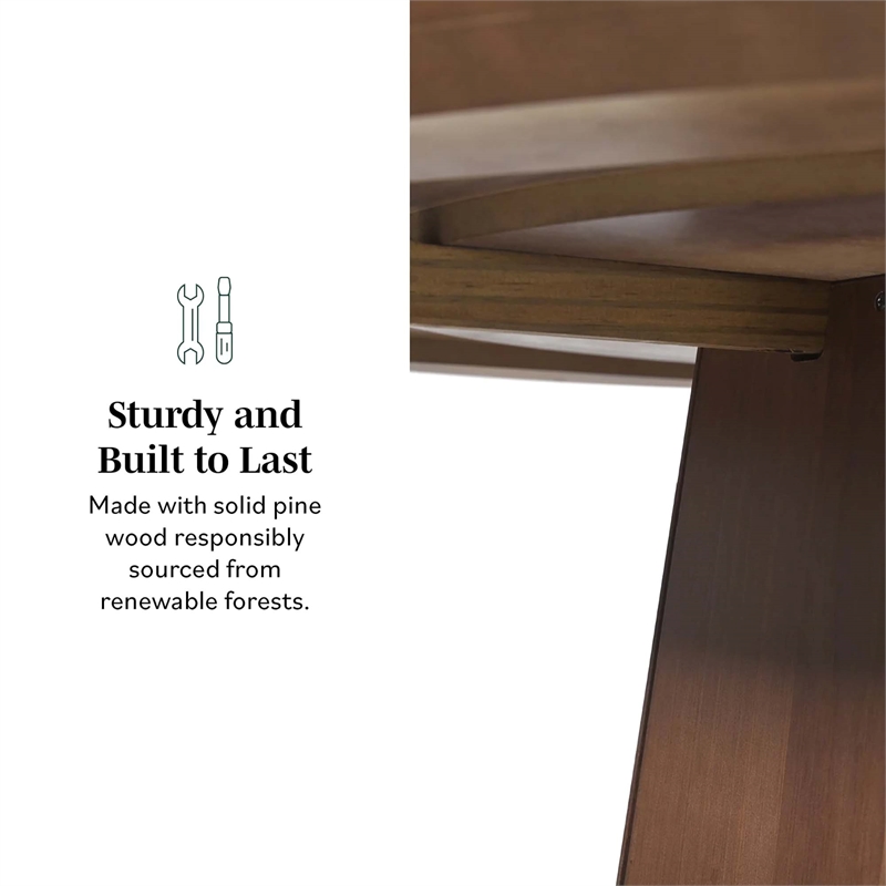 Pemberley Row Solid Pine Brown Dining Table Round Space-Saving 47.5