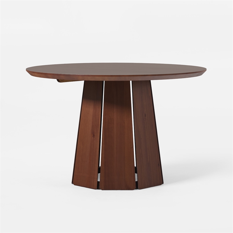 Pemberley Row Solid Pine Brown Dining Table Round Space-Saving 47.5