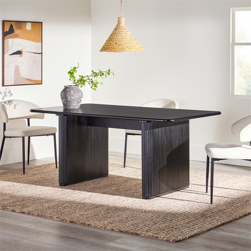 Pemberly Row Vertical Reeded Wood Plinth-Base Dining Table - 68 Inch - Black