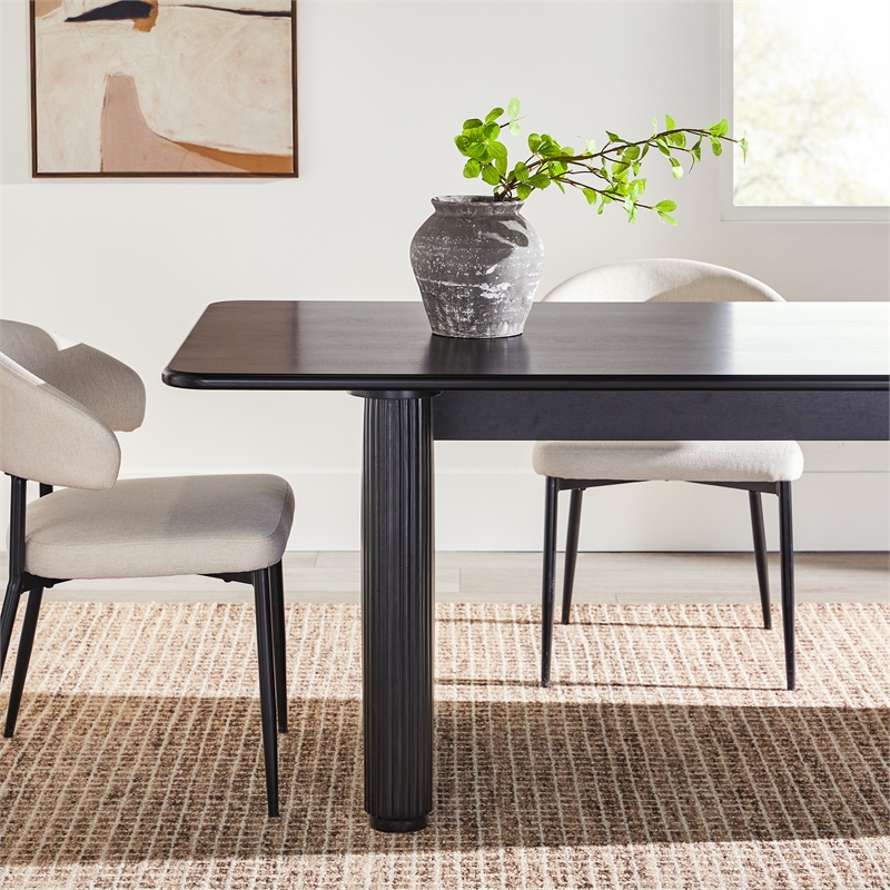 Pemberly Row Vertical Reeded Wood Plinth-Base Dining Table - 68 Inch - Black