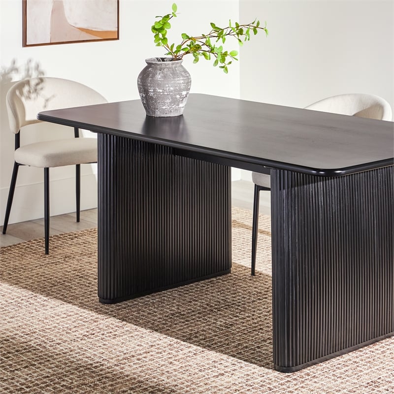 Pemberly Row Vertical Reeded Wood Plinth-Base Dining Table - 68 Inch - Black
