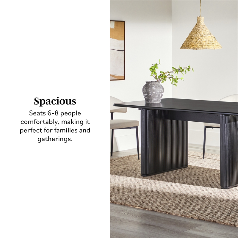 Pemberly Row Vertical Reeded Wood Plinth-Base Dining Table - 68 Inch - Black